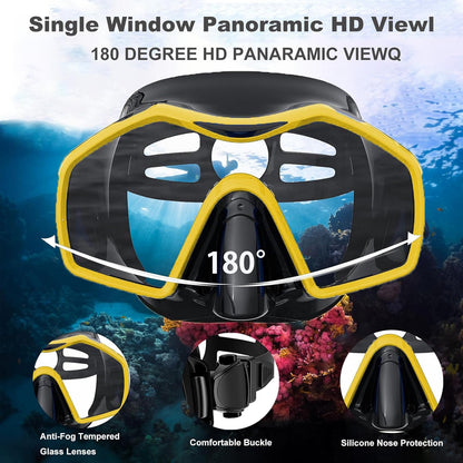 Snorkeling Gear for Adults,Snorkel Mask Adult Dry Snorkel Set Panoramic View Anti-Fog Scuba Diving Mask for Snorkeling Swimming Travel,Snorkel Kit Diving Packages with Carry Bag