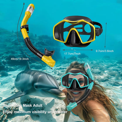 Snorkeling Gear for Adults,Snorkel Mask Adult Dry Snorkel Set Panoramic View Anti-Fog Scuba Diving Mask for Snorkeling Swimming Travel,Snorkel Kit Diving Packages with Carry Bag