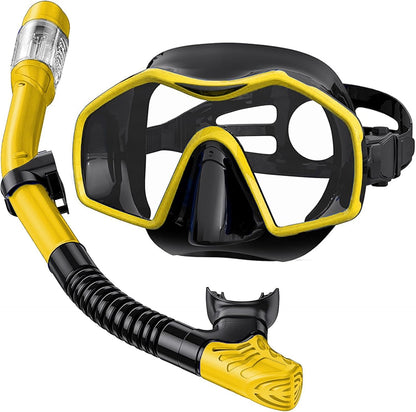 Snorkeling Gear for Adults,Snorkel Mask Adult Dry Snorkel Set Panoramic View Anti-Fog Scuba Diving Mask for Snorkeling Swimming Travel,Snorkel Kit Diving Packages with Carry Bag