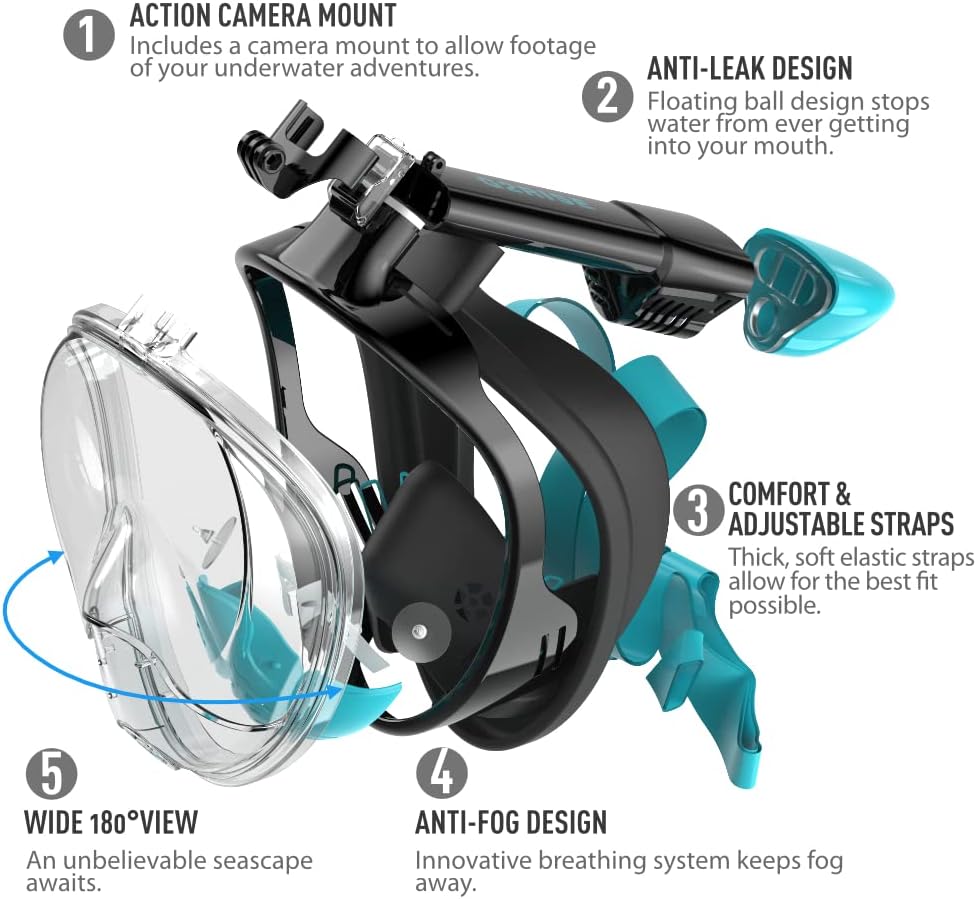 Ultimate Full Face Snorkel Mask for Adults & Kids - Anti-Fog, Anti-Leak, with Detachable Camera Mount for Unforgettable Underwater Adventures!