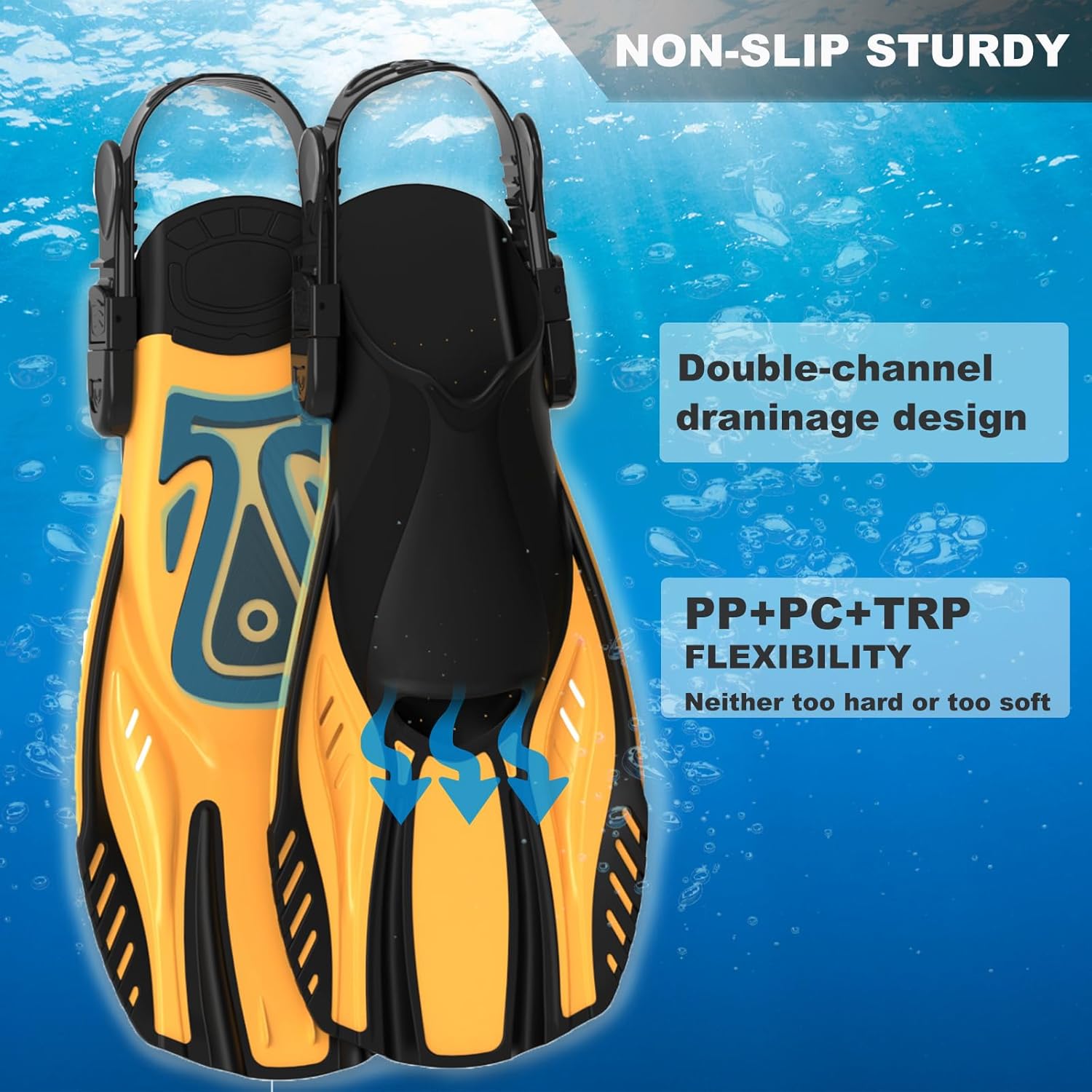 Snorkel Fins Diving Fins Adjustable Buckles Open Heel Swim Flippers Travel Size Short Swim Fins for Snorkeling Diving Swimming Adult Men Womens