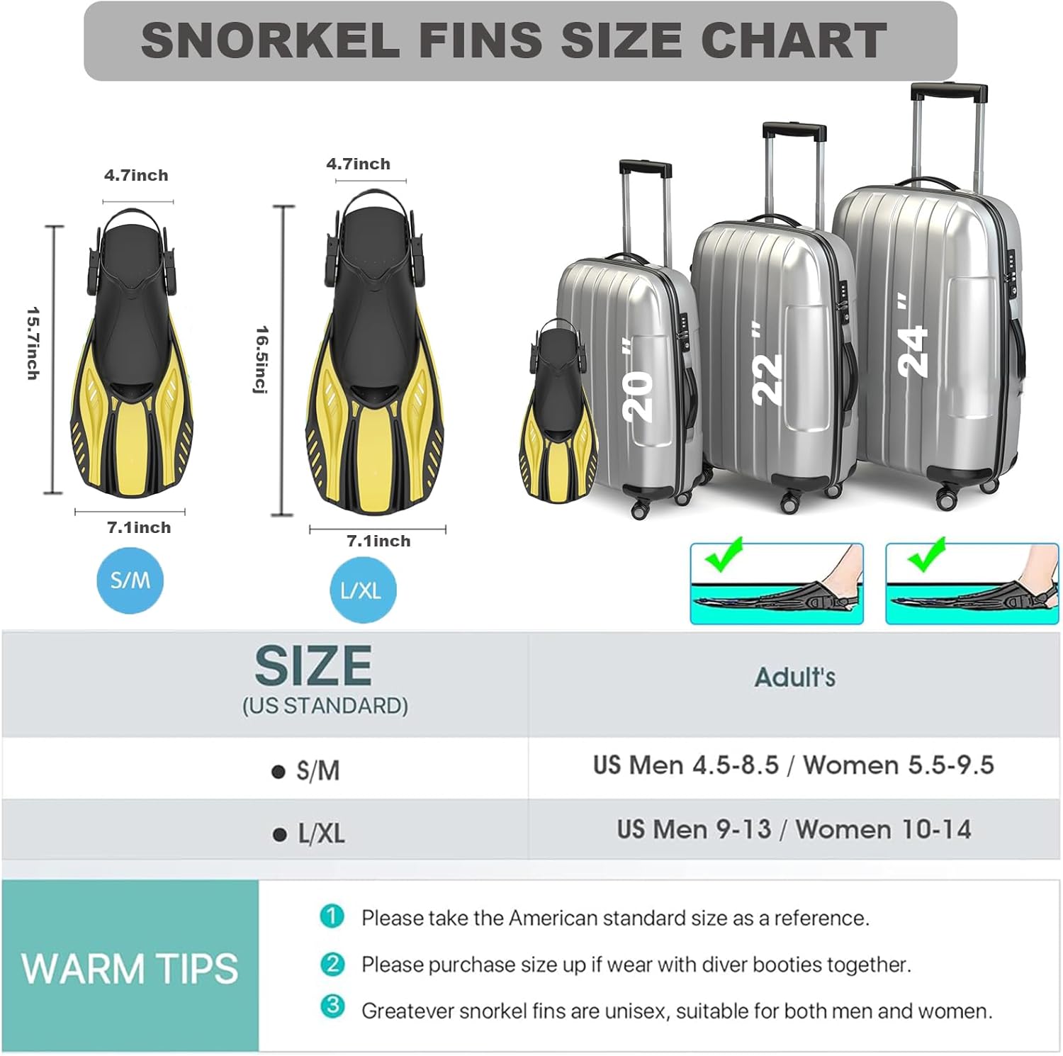 Snorkel Fins Diving Fins Adjustable Buckles Open Heel Swim Flippers Travel Size Short Swim Fins for Snorkeling Diving Swimming Adult Men Womens