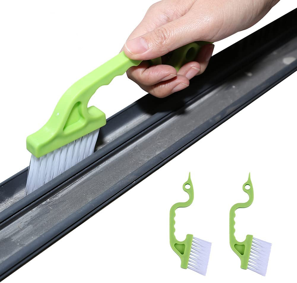 2Pcs Hand-Held Groove Gap Cleaning Tools Door Window Track Kitchen Cleaning Brushes(Green)